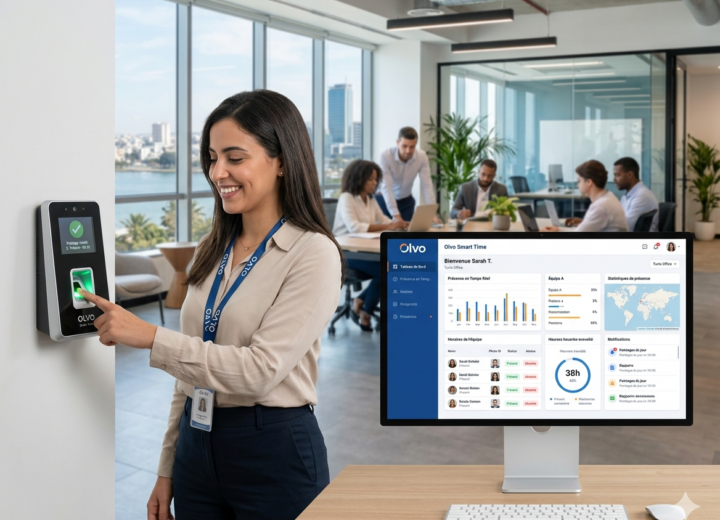 Logiciel de pointage Olvo Smart Time en Tunisie avec interface de gestion des présences et contrôle d’accès biométrique
