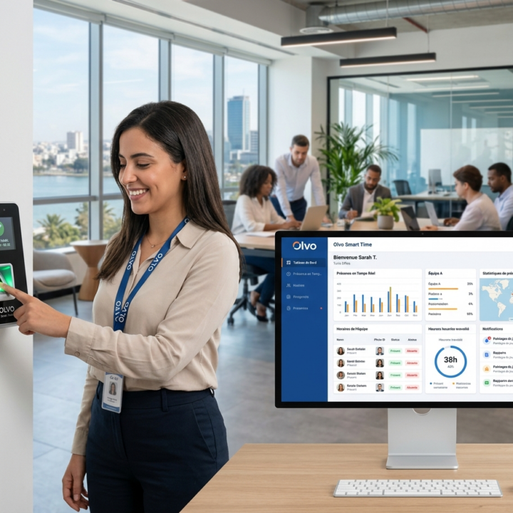 Logiciel de pointage Olvo Smart Time en Tunisie avec interface de gestion des présences et contrôle d’accès biométrique