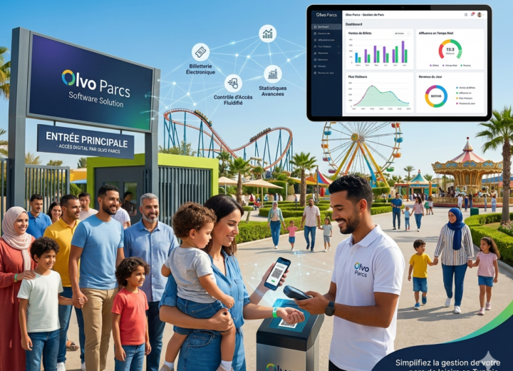 Logiciel Olvo Parcs : système de billetterie et contrôle d'accès numérique avec dashboard pour parc d'attractions en Tunisie