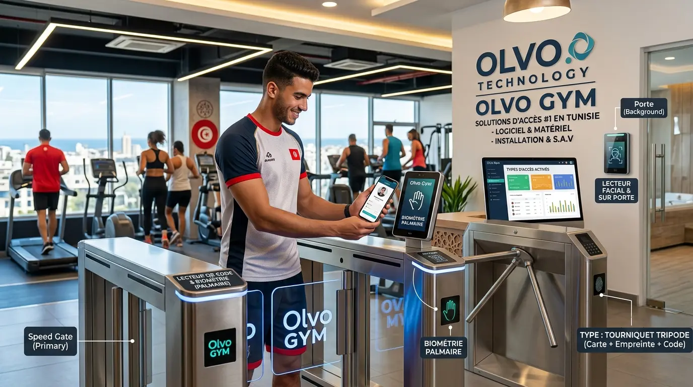 Système de contrôle d'accès sur porte, tourniquet tripode et biométrie pour salle de sport Tunisie